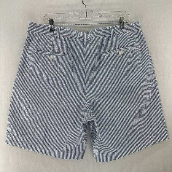 Brooks Brothers 346 Chino Shorts Mens W40 Seersucker Pleated Striped White Blue - Picture 2 of 9